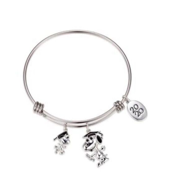 Unwritten Peanuts Graduation Adjustable Bangle Bracelet Silver plated - Picture 1 of 4